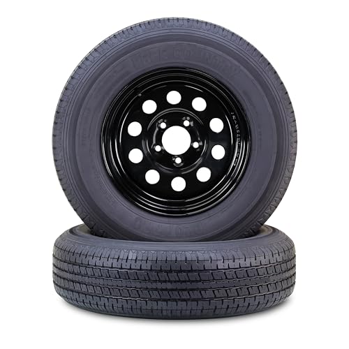 FREE COUNTRY Trailer Tire Wheel ST205/75R15 10-Ply E 111N 5X5 Black Mod Pk2 - color: Black, size: 5x5"PCD