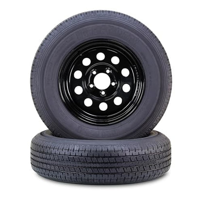 FREE COUNTRY Trailer Tire Wheel ST205/75R15 10-Ply E 111N 5X5 Black Mod Pk2 - color: Black, size: 5x5"PCD