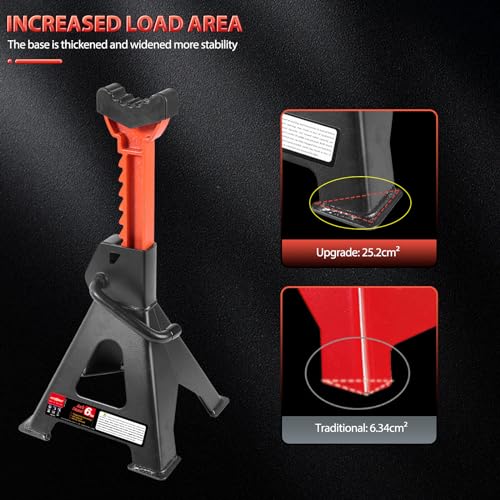 Jack Stands 6 Ton with Double Locking,Large Foot Base,Rubber Pads,for Lifting Trucks SUVS UTV/ATV MPVS,15.75"-23.23" Adjustable Height,Heavy Duty Steel Car Jack Stands,13000 lb Capacity,1 Pair - size: 6T+Rubber Pads+Gloves
