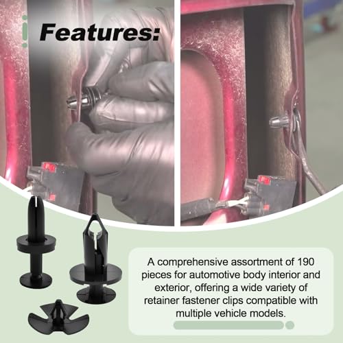 18 Sizes Automotive Body Retainer Clip Fastener Remover Push Pin Rivet Assortment Set 190 PCS Compatible with Ram 1500 2500 3500 4500 5500