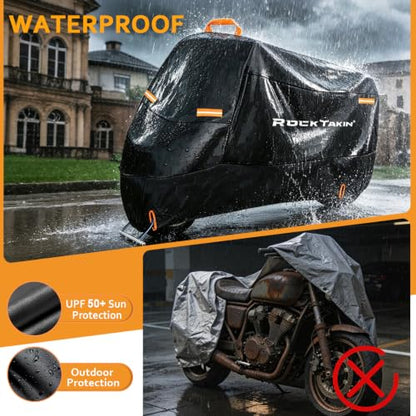 Motorcycle Cover Waterproof Outdoor 300D Motorcycle Cover 96" - size: 96"L x 41"W x 50"H