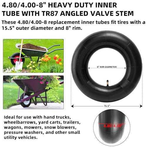 AR-PRO 4.80/4.00-8" Heavy Duty Inner Tube with TR87 Angled Valve Stem for Wheelbarrows, Wagons, Mowers, Hand Trucks, Go Kart and More 480/400-8 4.80-8 Tires (2-Pack) - size: 4.80/4.00-8(TR-87)
