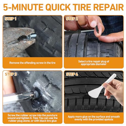 40 PCS Quick Fix Tire Plug Kit with 3 Tubes of Black Tire Sealant - size: 40PCS & 3 SEALANT
