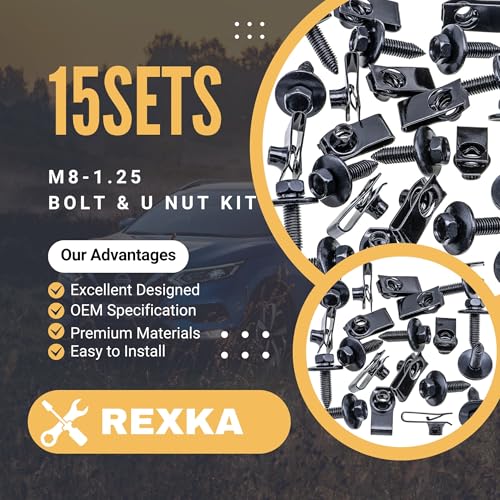 Rexka 15 Sets M8-1.25 Extruded U Nut & Body Bolts Screw Kits for GM Ford Chevy Buick GMC Cadilac Hummer Oldsmobile Pontiac Saturn Cars Trucks - size: One Size