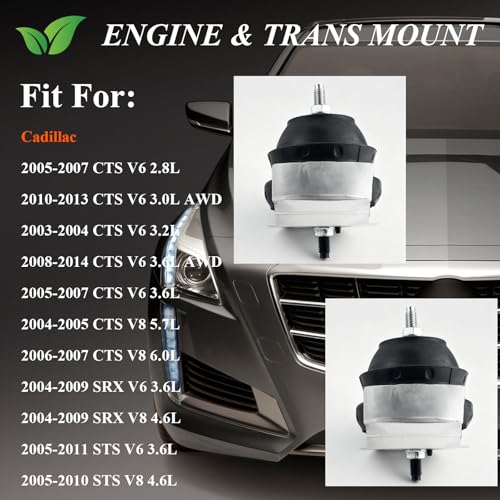 Engine Motor Mount Set 2Pcs for Cadillac 2003-2014 CTS, 2004-2008 2009 SRX