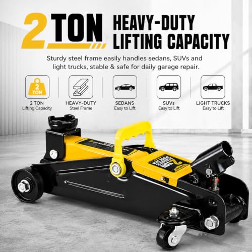 2 Ton Low Profile Hydraulic Floor Jack, Single Piston Heavy Duty Steel Car Jack, 4000LBS, Lift Range 5.7" to 10.8", for Sedan, SUV, MPV and Standard Pickup, Garage Tire Repair - size: 2T