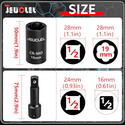 19mm 1/2" Drive Lug Nut Remover, Damaged Nut Lock Remover Extractor - size: 19mm