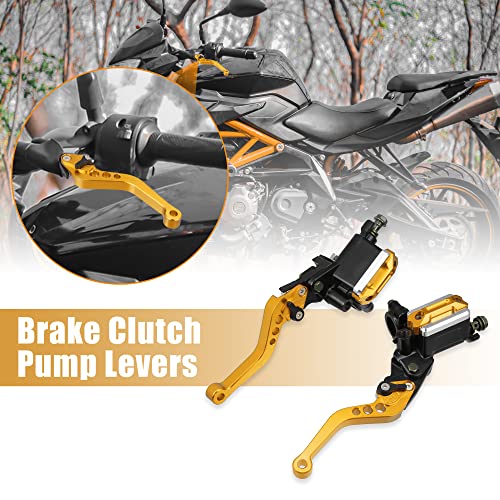 X AUTOHAUX Motorcycle Dual Hydraulic Handlebar Brake Master Clutch Lever - color: Gold Tone