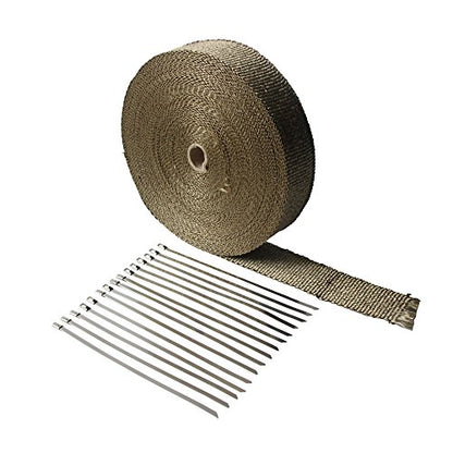 LEDAUT 2"x 100'Titanium Exhaust Heat Wrap For Car & Motorcycle Exhaust Tape With Stainless Ties - size: 2 inches X 100 feet roll