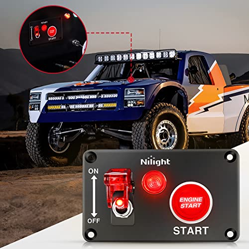 Nilight Ignition Switch Panel with Engine Push Button 12V 2 in 1 - color: Red 2 in 1 Panel