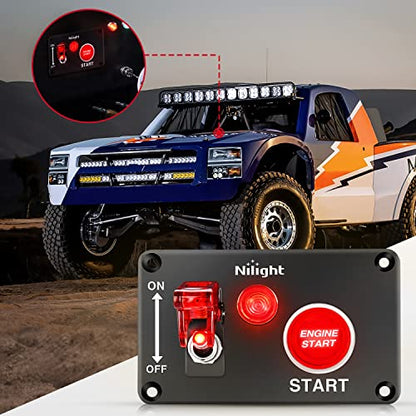 Nilight Ignition Switch Panel with Engine Push Button 12V 2 in 1 - color: Red 2 in 1 Panel