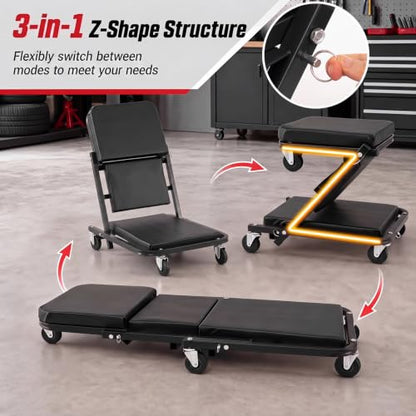Goplus 36" 3-in-1 Folding Mechanic Creeper, Lay Down or Sit - color: Black, size: 36"