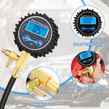 BETOOLL Digital Pro Fuel Injection Pressure Tester Kit Gauge 0-300 PSI with 9.49,7.89,6.30 Fuel Line Fittings - size: Digital Pro Fuel Pressure Test Kit