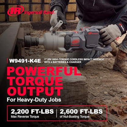 Ingersoll Rand W9491-K4E Cordless 1" High-Torque Impact Wrench Kit, Includes 4 BL2022 5.0Ah Batteries and Dual-Bay Charger - size: Standard Anvil, style: 4 Battery Kit