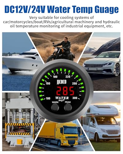 Water Temperature Gauge with 1/8NPT Sensor & Bracket 300°F Digital LED Display Water Coolant Temperature Gauge for Cars Trucks Ships Vehicle Automotive Boat Marine 2”/52mm - color: Green+Red