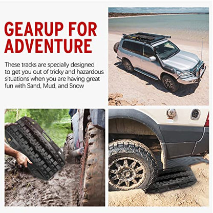 BUNKER INDUST Off Road Traction Boads, 2 Pcs Short Recovery Track Traction Mats for 4WD Mud, Sand, Snow Ramps-Black Tire Traction Tool (Without Strap) - color: Black