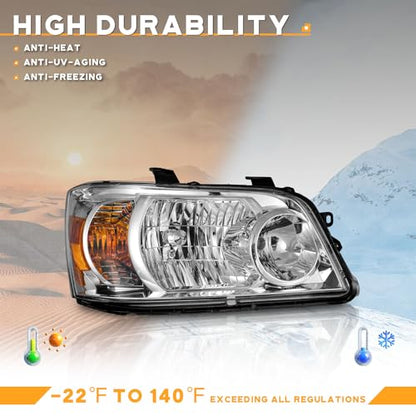WEELMOTO Halogen Headlights Assembly for 2004-2006 Toyota Highlander - color: Clear Lens I Chrome Housing I Amber Reflector
