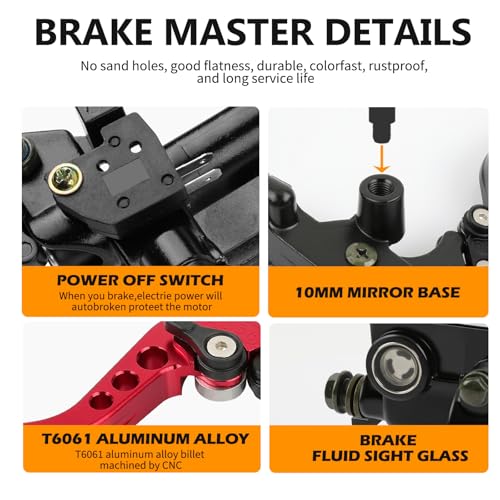 DREAMIZER Universal 7/8" 22mm Motorcycle Handlebar Brake Master Cylinder Clutch Levers CNC Left & Right Set + Hand Grips Compatible with Harley Honda Kawasaki Yamaha Suzuki (Red) - color: Red