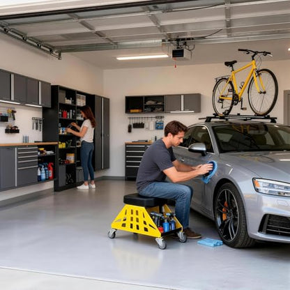 Mechanic Stool 400 LBS Capacity Garage Stool Gift for Men, Heavy Duty Rolling Mechanics Seat, Tools for Automotive Auto Repair (Yellow) - color: Yellow