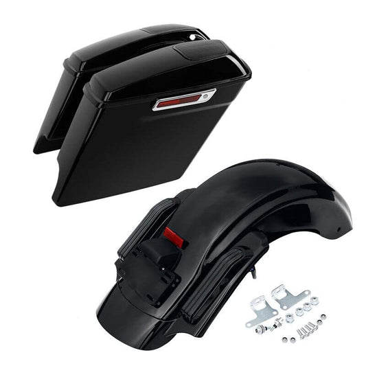 TCT-MOTORPARTS Stretched Saddlebag Rear Fender System Fit For Touring 14-24 - color: Smoked Led Fender+Saddlebag w/ 6x9'' Cutout, size: Fit for 2014-Later Touring Models