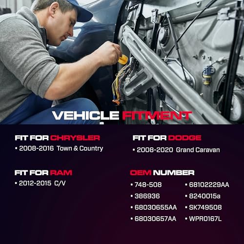 Front Driver Side Power Window Regulator with Motor (6 Pins) Fit for 2008-2016 Town & Country, 2008-2020 Dodge Grand Caravan, 2012-2015 Ram C/V, 748-508 - size: Front Driver With Motor