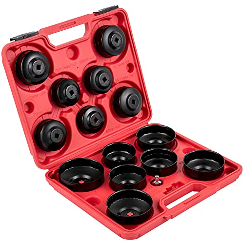 VEVOR Oil Filter Socket Set, 14 Pcs Oil Filter Wrench Set, Sturdy Steel Oil Filter Socket, 3/8" Oil Filter Socket, Low Profile Oil Filter Socket Set For Easy Access, Oil Filter Wrench Cap Set w/Case