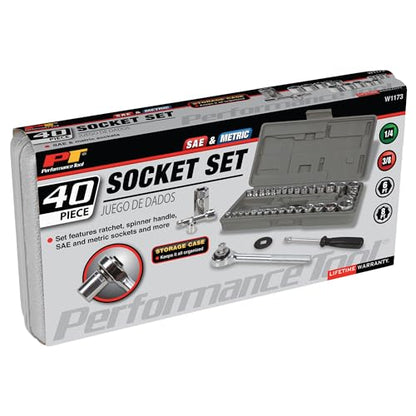 Performance Tool W1173 40-Piece SAE and Metric Socket Wrench Set - size: 40-Piece (Pack of 1), style: Socket Set
