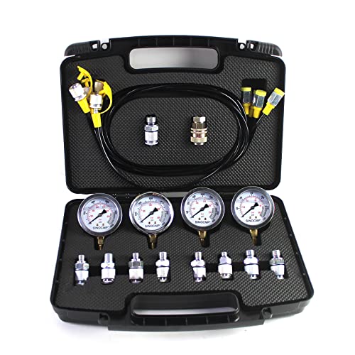 Hydraulic Pressure Test Kit 10Mpa/25Mpa/40Mpa/60Mpa 4 Pressure Gauges 10 Test Couplings 3 Test Hoses for Excavator Construction Machinery(with Sturdy Carrying Case Black) - size: Black 4 Gauges 10 Couplings