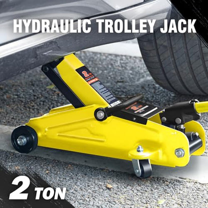 DNA MOTORING Low Profile Hydraulic Trolley Service/Floor Jack, 2 Ton (4000 lbs) Capacity, Lifting Range 5.1"-13", Yellow, TOOLS-00474-YL - color: Yellow, style: 2 ton