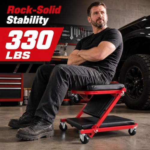 Goplus 36" 3-in-1 Folding Mechanic Creeper, Lay Down or Sit - color: Red+Black, size: 36"