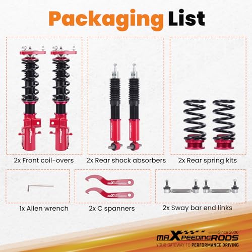 maXpeedingrods Coilovers for Ford Mustang S550 2015-2013, 24 Levels Damper Adjustable Coilovers Suspension Kit, Height Adjustable Shock Absorber Struts, Lowering Kit Red