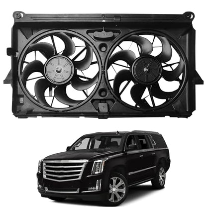 Radiator Cooling Fan Assembly Replacement for 2007-2014 Yukon Tahoe Escalade Suburban Silverado Sierra 1500 Dual Fan 4.8L 5.3L 6.0L 6.2L Engine Cooling Fan #GM3115211