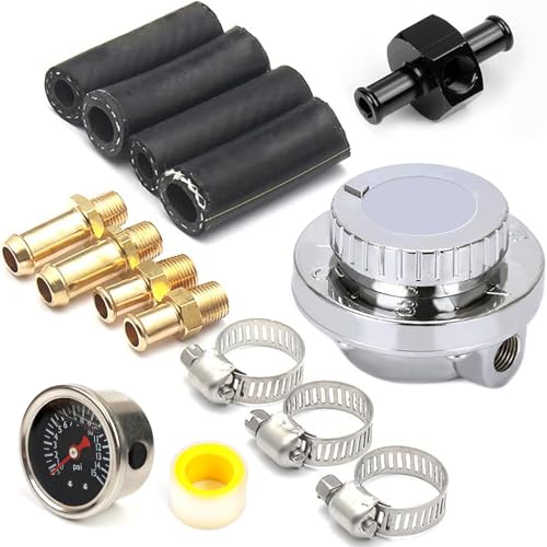1-5 PSI Universal Fuel Pressure Regulator with Gauge Adjustable Manual for Carburetor Carb Zinc Alloy with 5/16 3/8 Fittings