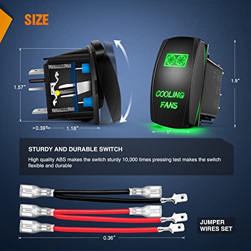 Nilight Cooling Fans Rocker Switch with Jumper Wires Set 5Pin Laser Green - color: Green, size: COOLING FANS