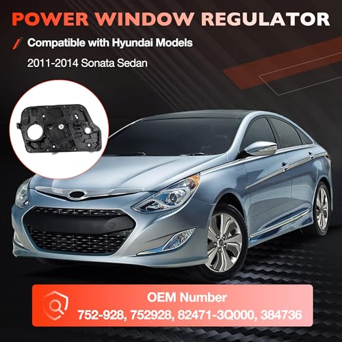 752-928 Front Left Driver Side Power Window Regulator Without Motor with Panel Compatible with 2011-2014 Hyundai Sonata Replace# 752928, 82471-3Q000, 384736 - size: Front Left Driver Side