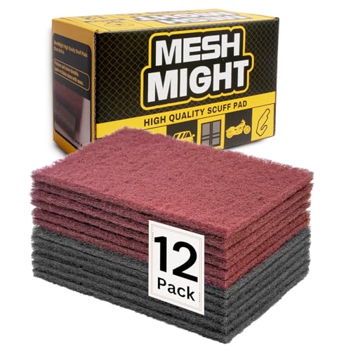 12-Pack 6x9 Scuff Pads - 6 Gray P800 + 6 Maroon P320, Non-Woven Aluminum Oxide for Auto Body, Woodworking, Metal Finishing - color: Maroon & Gray