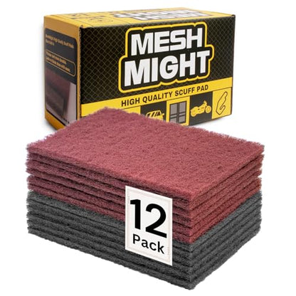 12-Pack 6x9 Scuff Pads - 6 Gray P800 + 6 Maroon P320, Non-Woven Aluminum Oxide for Auto Body, Woodworking, Metal Finishing - color: Maroon & Gray