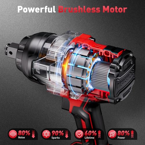 2200Nm/1630Ft-lbs Cordless Impact Wrench 3/4" High Torque - color: Cherry Red