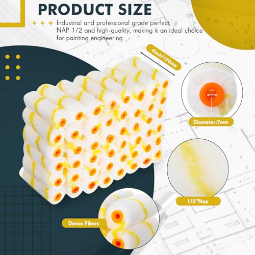 Leumoi 100 Pcs 4 Inch Microfiber Paint Roller Covers, Yellow White - color: Yellow/White