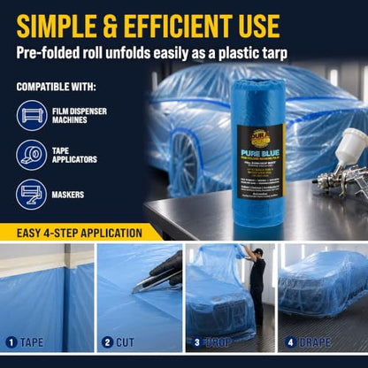Dura-Gold 72" x 59' Pure Blue Pre-Folded Masking Film - Painters Plastic