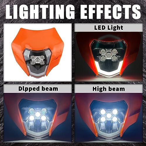 Dirt Bike LED Headlight,Universal Motorcycle Head Lamp Kit Compatible With Motocross Pit Bike Enduro ATV Supermoto 150 250 350 450 500 SX XCW EXC SXF XC SMC R 690(Orange) - color: 16-5LED Orange