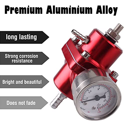BARTOO Adjustable Fuel Pressure Regulator Kit with 0-140 PSI Gauge, Red - color: Red