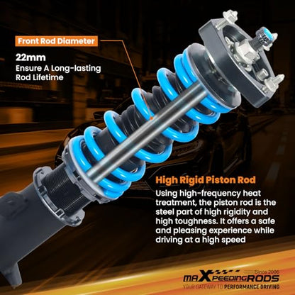 maXpeedingrods Coilover for Ford Fiesta MK6 2011-2019, for Ford Fiesta ST 2014-2018, 24 Levels Damper Adjustable Coilovers Suspension Kit, Height Adjustable T6 Upgraded Lowering Kits Blue