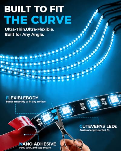 Keiurot 12V Led Light Strip for Cars 24Inch Connectable & Waterproof, 4Pack - color: Ice Blue Led Strip 24" Connectable
