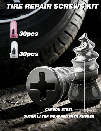 Tire Repair Rubber Nail Kit, 70 PCS Screw-in Tubeless Tire Repair Nail Kit for Car, Motorcycle, Truck, ATV, SUV, Tractor
