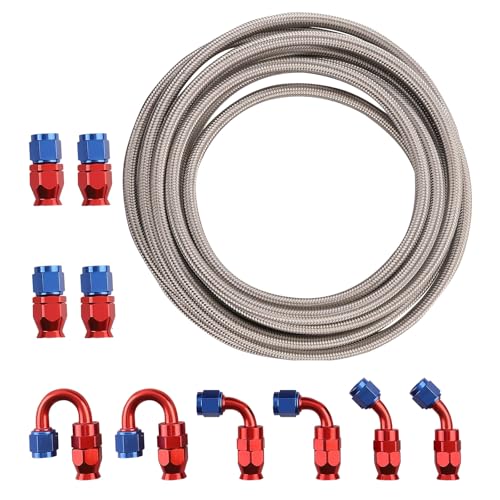 maXpeedingrods 6AN Fuel Line Kit E85, Stainless Steel PTFE Fuel Hoses + 10 PCS 6AN Hose End Adaptor Kit 20FT -Red - size: 6AN 20FT SV RD -11