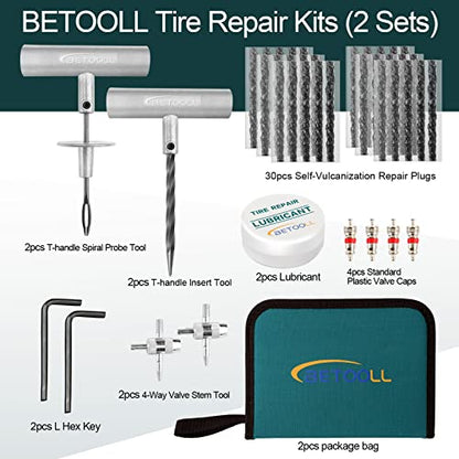 Tire Repair Kit, Sets of 2-24pcs Professional Heavy Duty Universal Emergency Flat Tire Repair Kit to Fix Punctures, for car Motorcycle, Truck, Golf Cart, ATV, Tractor, ARB, RV, SUV, Trailer etc. - size: 03- Set of 2-24pcs (Classic Green)