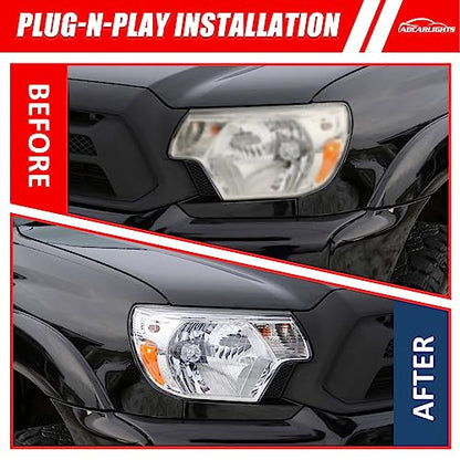 for 2012-2015 Toyota Tacoma Halogen Headlight W/O Bulbs - color: Chrome Housing Amber Reflector Clear Lens