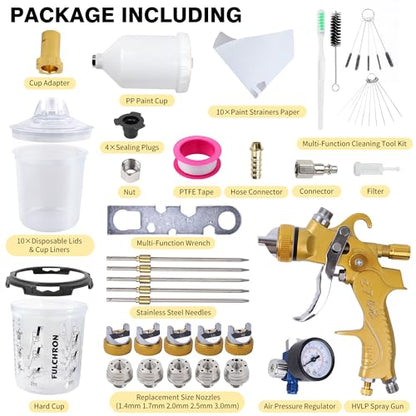 HVLP Paint Gun with 10 Disposable 600ML Paint Cups & 5 Nozzles - color: GOLD