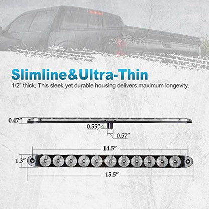 Partsam 2pcs 15" inch Clear Lens Red 11 LED Flange Mount Trailer Truck RV Stop Turn Signal Tail Lamps 3rd Third Brake Light Bar Warning Light ID Bar